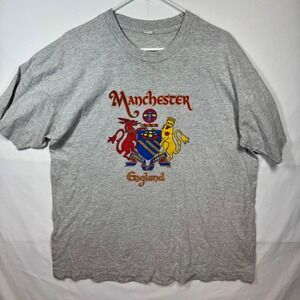 Manchester England Graphic T-Shirt Crest Logo Short Sleeve Gray Sz XL No Tag Y2K